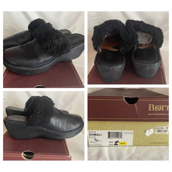 BORN Women's Black Leather Shearling Lined Clogs - Somali - Size 8 - Picture 1 of 6